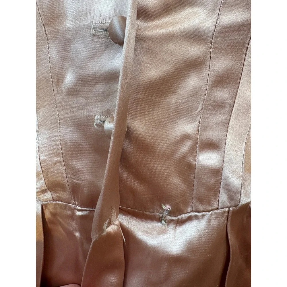 Vtg 50s‎ Slipper Satin Halter Dress Jacket Copper Pockets 2pc Set 28